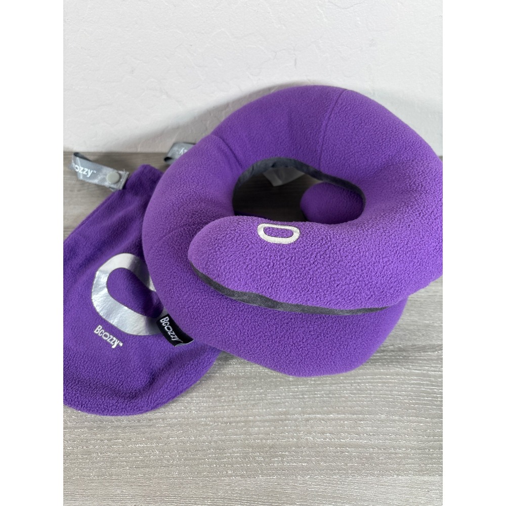 BCOZZY Chin Supporting Travel Neck Pillow Purple Fleece w Storage Bag Accessory